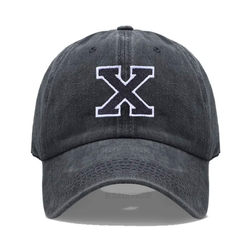 Initial Letter A-Z Embroider Baseball Cap Men Womne Washed Cotton Dad Hat Team Sport Visors Snapback