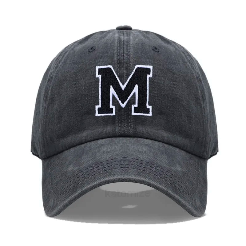 Initial Letter A-Z Embroider Baseball Cap Men Womne Washed Cotton Dad Hat Team Sport Visors Snapback
