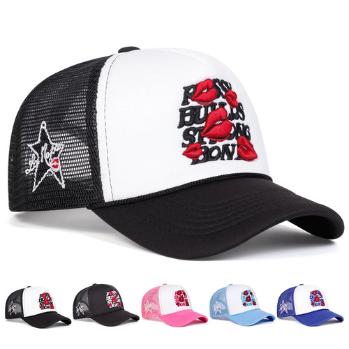 Unisex Letter Lips Embroidery Side Pentagram Baseball Net Caps Spring Summer Outdoor Adjustable