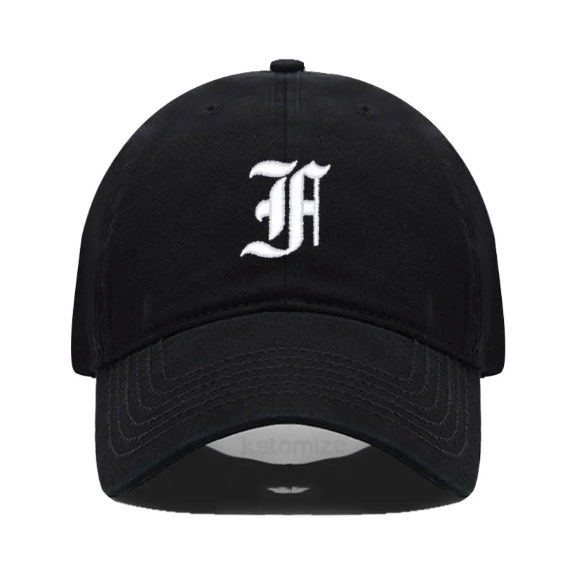 Old English Letter A-Z Embroider Baseball Cap Men Womne Soft Cotton Team Sport Visors Snapback Caps