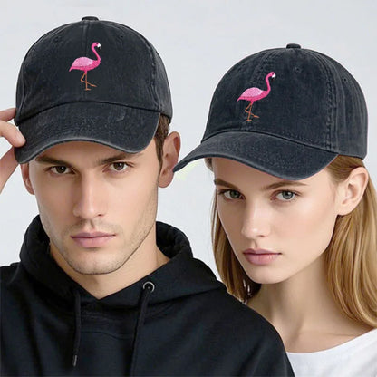Animal Embroidery Flamingo Baseball Caps Men Women Retro Soft Washed Cotton Dad Hat Snapback Cap