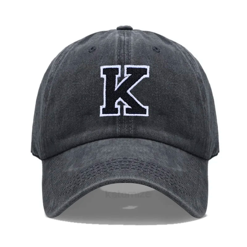 Initial Letter A-Z Embroider Baseball Cap Men Womne Washed Cotton Dad Hat Team Sport Visors Snapback