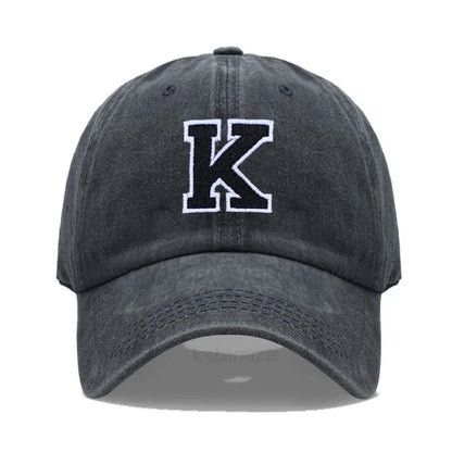 Initial Letter A-Z Embroider Baseball Cap Men Womne Washed Cotton Dad Hat Team Sport Visors Snapback