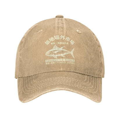 Japanense Tsukiji Fish Market Washed Tokyo Japan Baseball Cap Sun Trucker Hat Female Male Snapback