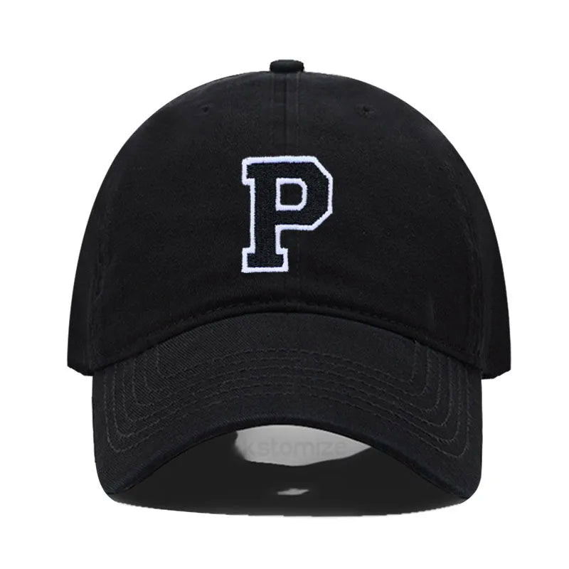Initial Letter A-Z Embroider Baseball Cap Men Womne Soft Cotton Team Sport Visors Snapback Caps