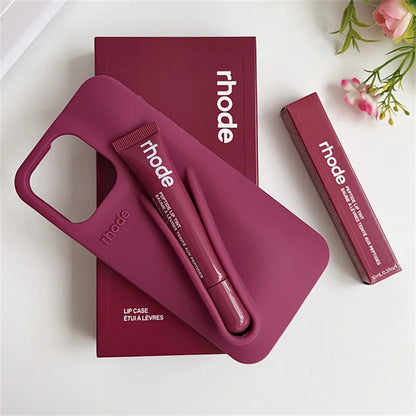 RHODE Lip Gloss Phone Case Set for iPhone 11–17 – Silicone Makeup Case with Box