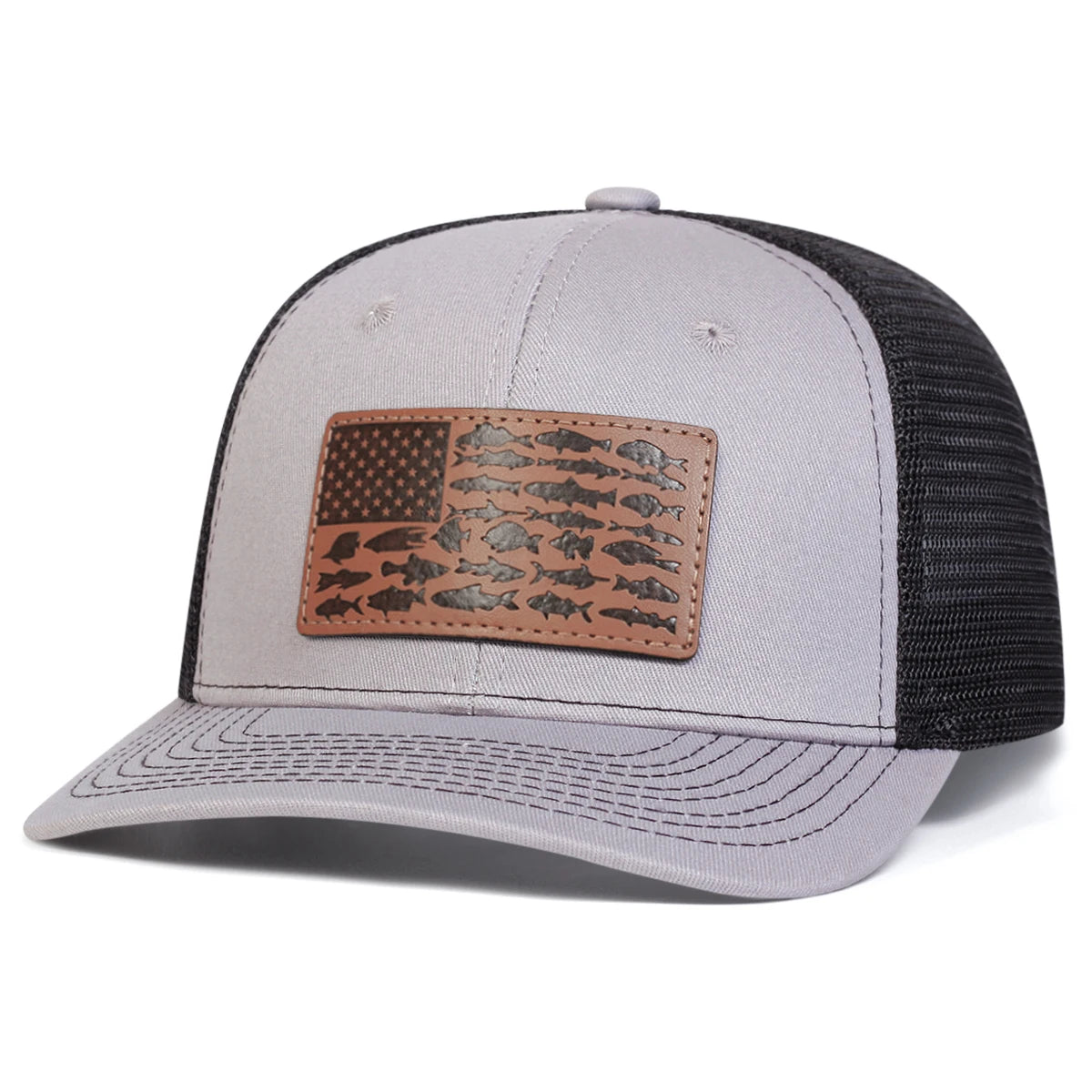 Unisex Brown Little Fish Flag Leather Label Baseball Net Caps Spring Summer Outdoor Adjustable