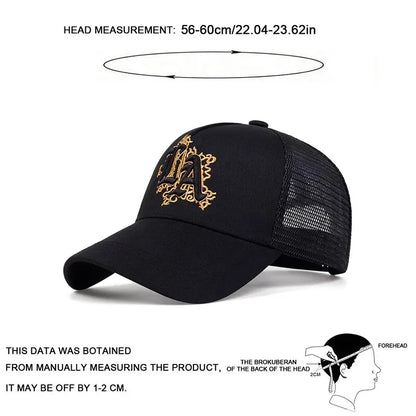 Unisex La Letter Embroidery Baseball Net Caps Spring Summer Outdoor Adjustable Casual Hats Sunscreen