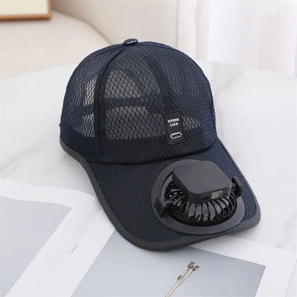 Summer Mesh Solar Energy Fan Baseball Cap Men Women Adjustable Breathable Caps Quick Dry Running Hat