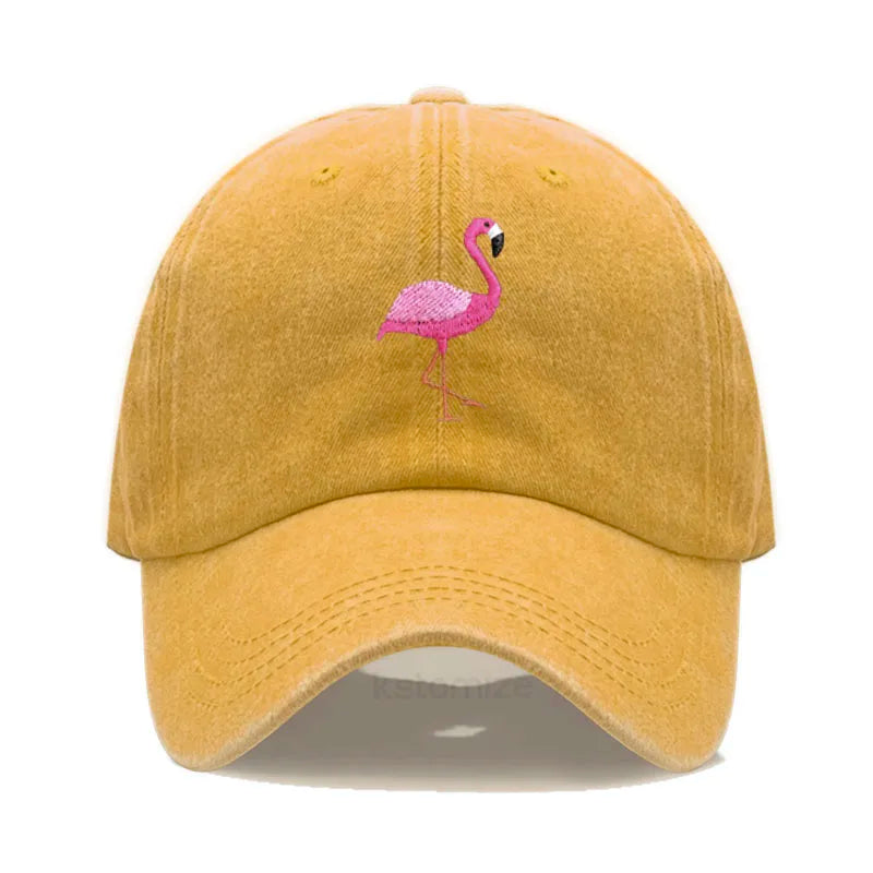 Animal Embroidery Flamingo Baseball Caps Men Women Retro Soft Washed Cotton Dad Hat Snapback Cap