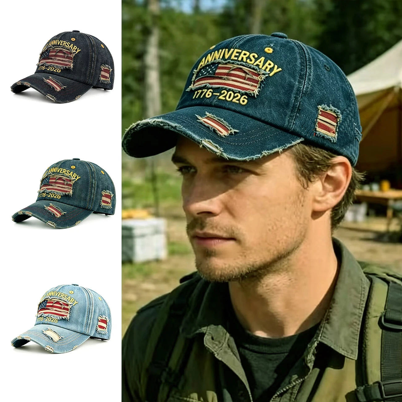 250th Anniversary Twill Baseball Cap Denim America Flag Jean Unisex Sun Hat Visor