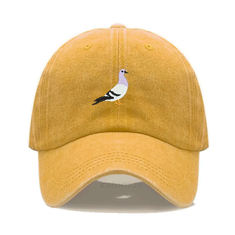 Pigeon Embroidery Baseball Cap Women Men Adjustable Soft Washed Cotton Dad Hat Unisex Classic Golf