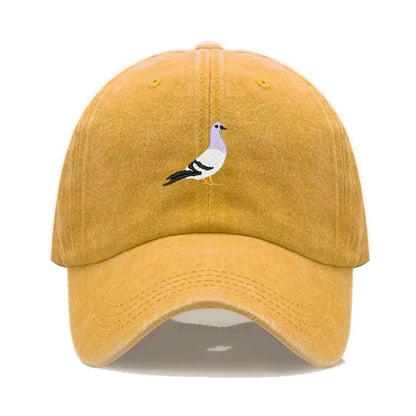 Pigeon Embroidery Baseball Cap Women Men Adjustable Soft Washed Cotton Dad Hat Unisex Classic Golf