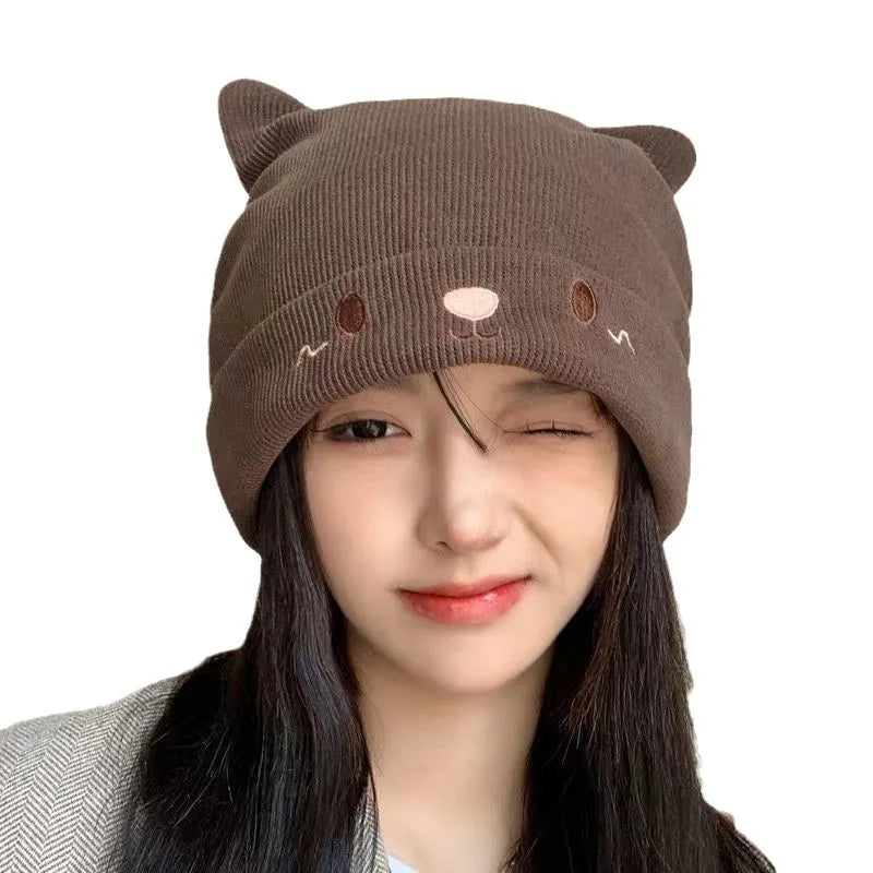 Women Autumn Winter Cute Cap Hat Female Cartoon Bear Ears Lady Girl Kawaii Knitted Crochet Beanies