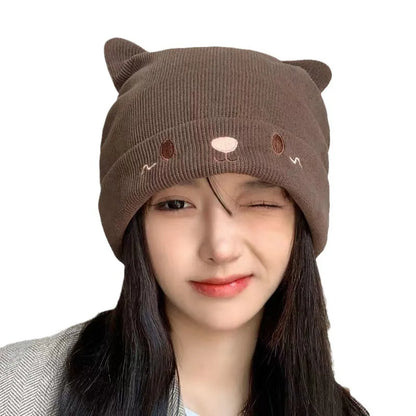 Women Autumn Winter Cute Cap Hat Female Cartoon Bear Ears Lady Girl Kawaii Knitted Crochet Beanies