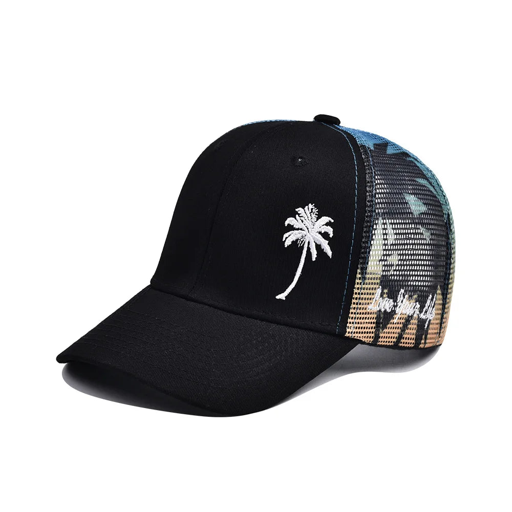 Trucker Cool Designs Breathable Coconut Tree Embroidery Baseball Outdoor Shade Sun Protection Mesh