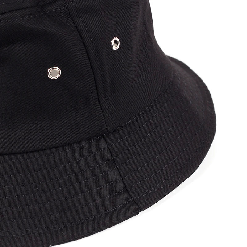 Solid Color Iron Pin Rings Personality Bucket Hat Cap Unisex Women Men Cotton Fishermen Caps