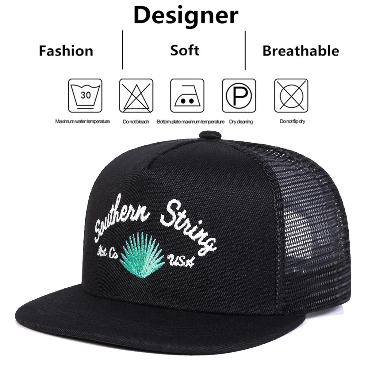 Unisex Southern String Embroidery Hip-Hop Net Hats Spring Summer Outdoor Adjustable Casual Baseball
