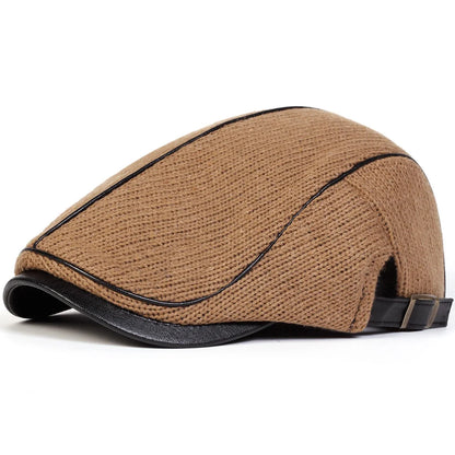 Men Autumn Winter Warm Knitting Newsboy Caps British Painters Hats Side Buckle Adjustable Flat Cap