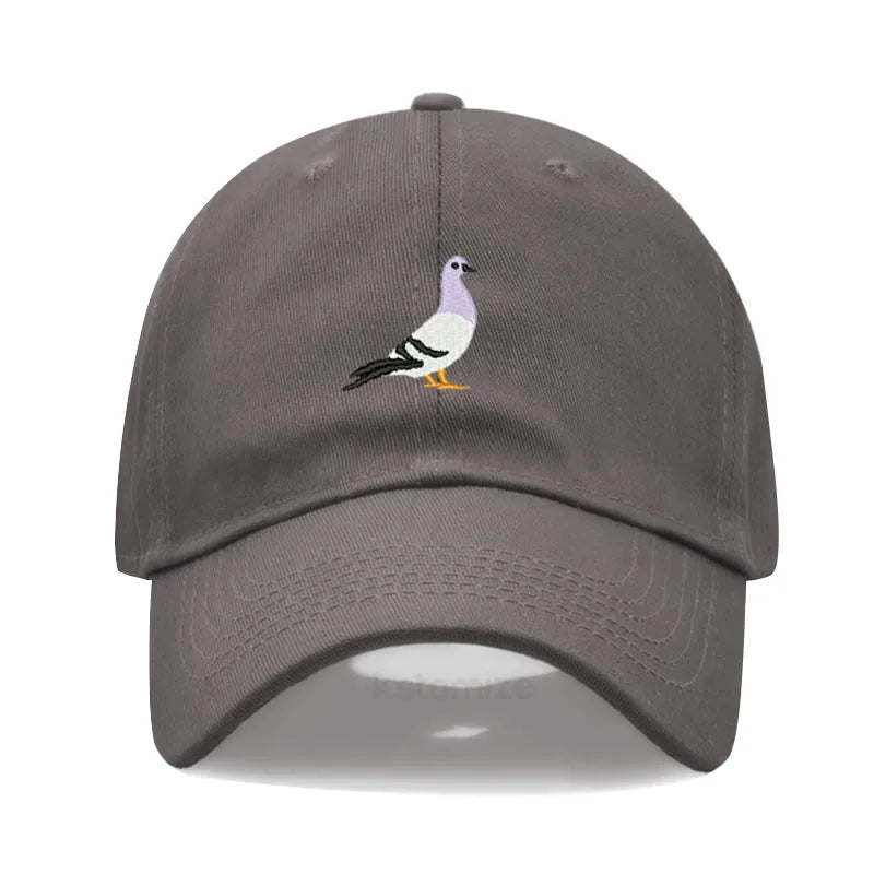 Pigeon Embroidery Baseball Cap Women Men Adjustable Soft Washed Cotton Dad Hat Unisex Classic Golf