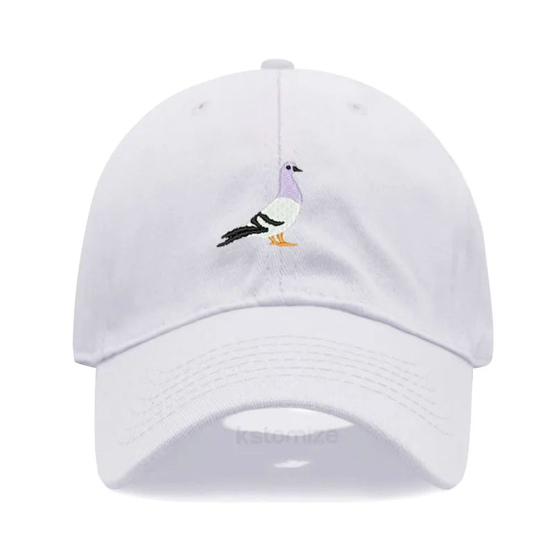 Pigeon Embroidery Baseball Cap Women Men Adjustable Soft Washed Cotton Dad Hat Unisex Classic Golf