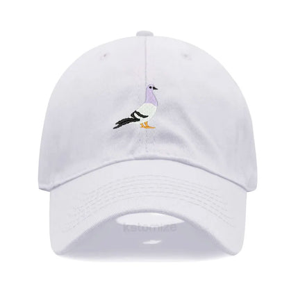 Pigeon Embroidery Baseball Cap Women Men Adjustable Soft Washed Cotton Dad Hat Unisex Classic Golf