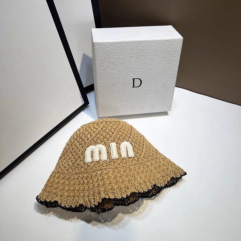 Designer Handmade Letter Bucket Hats Luxury High-End Sunshade Sun Hat Women Floppy Straw Beach
