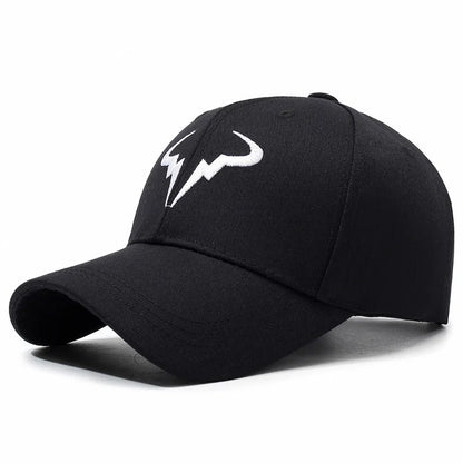 Stylish Black Baseball Cap with Unique White Bull - horn - like Logo, Ideal for Everyday Wear and Outdoor Activities
