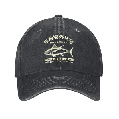 Japanense Tsukiji Fish Market Washed Tokyo Japan Baseball Cap Sun Trucker Hat Female Male Snapback