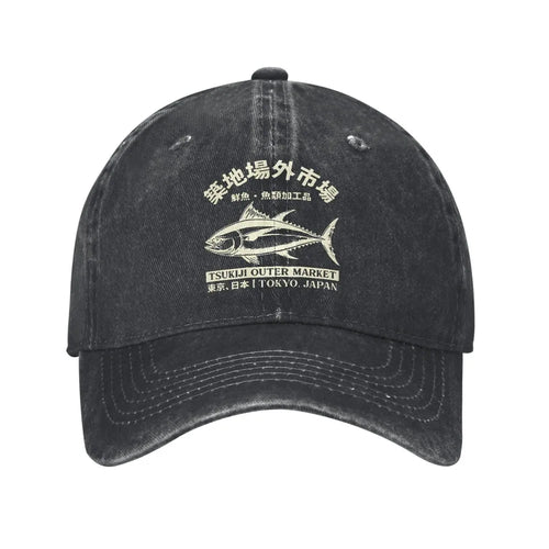 Japanense Tsukiji Fish Market Washed Tokyo Japan Baseball Cap Sun Trucker Hat Female Male Snapback