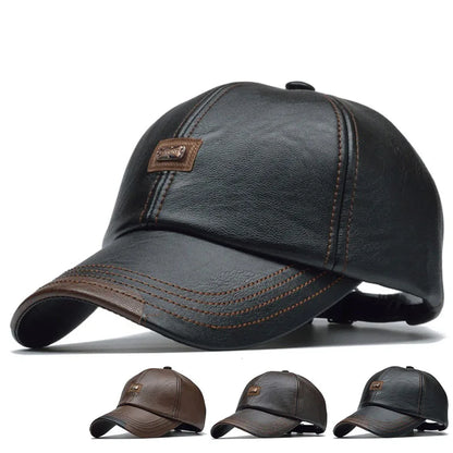 Men Leather Baseball Cap Hip Hop Casual Adjustable Winter Warm Hat Snapback Pu Trucker Caps Gorras