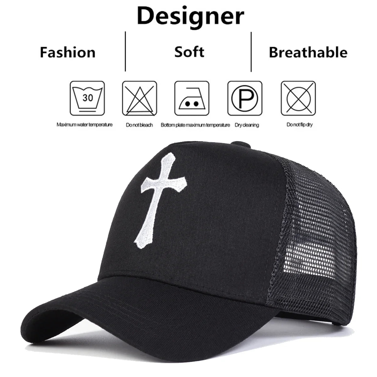 Unisex Cross Embroidery Baseball Net Caps Adjustable Casual Hats Spring Summer Outdoor Sunscreen Hat