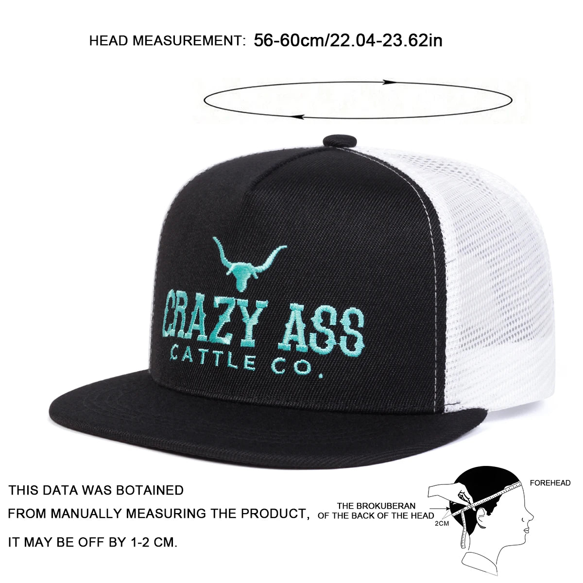 Unisex Crazy Ass Cattle Co Embroidery Hip-Hop Net Hats Spring Summer Outdoor Adjustable Casual