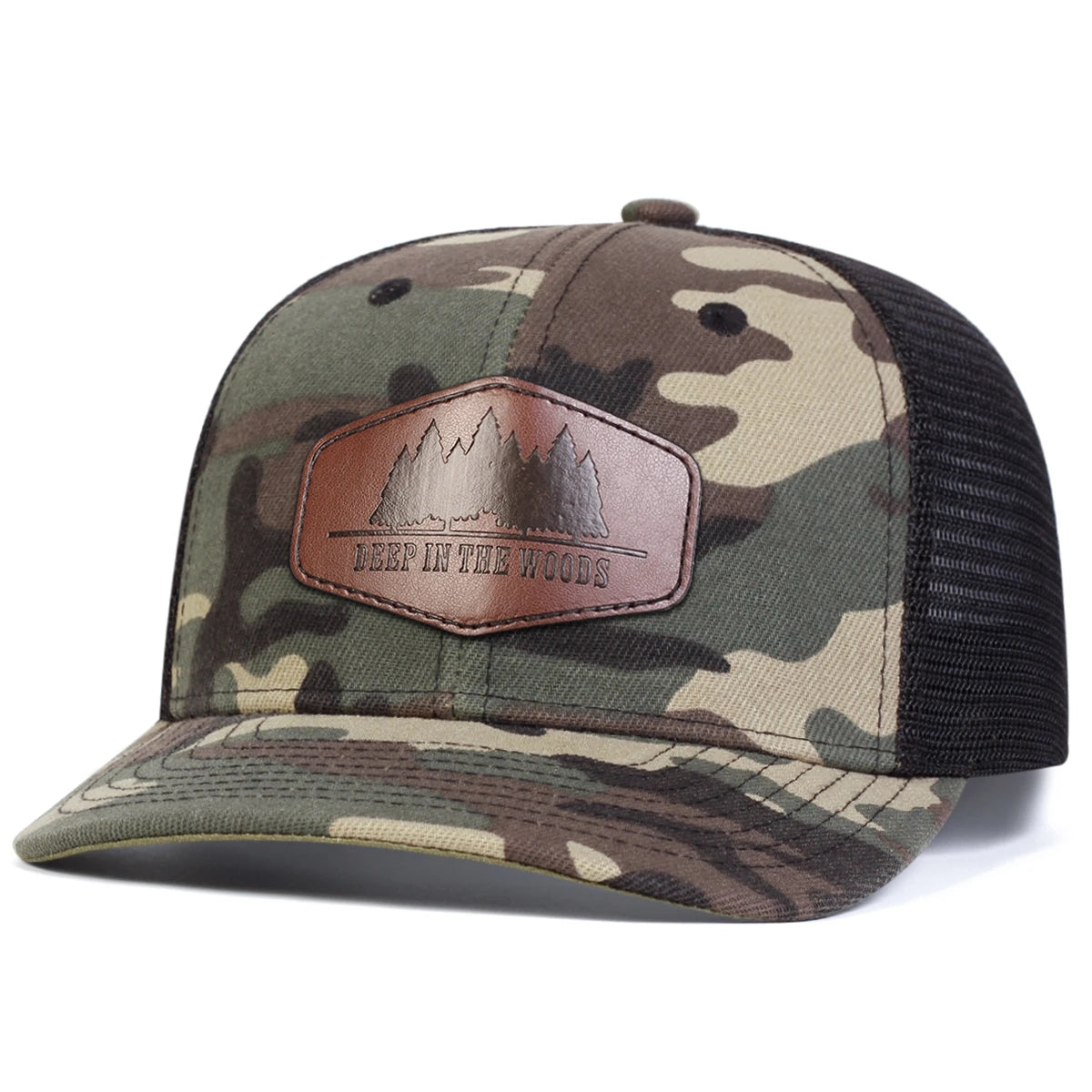 Unisex Deep Woods Leather Label Baseball Net Caps Spring Summer Outdoor Adjustable Casual Hats