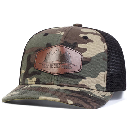 Unisex Deep Woods Leather Label Baseball Net Caps Spring Summer Outdoor Adjustable Casual Hats