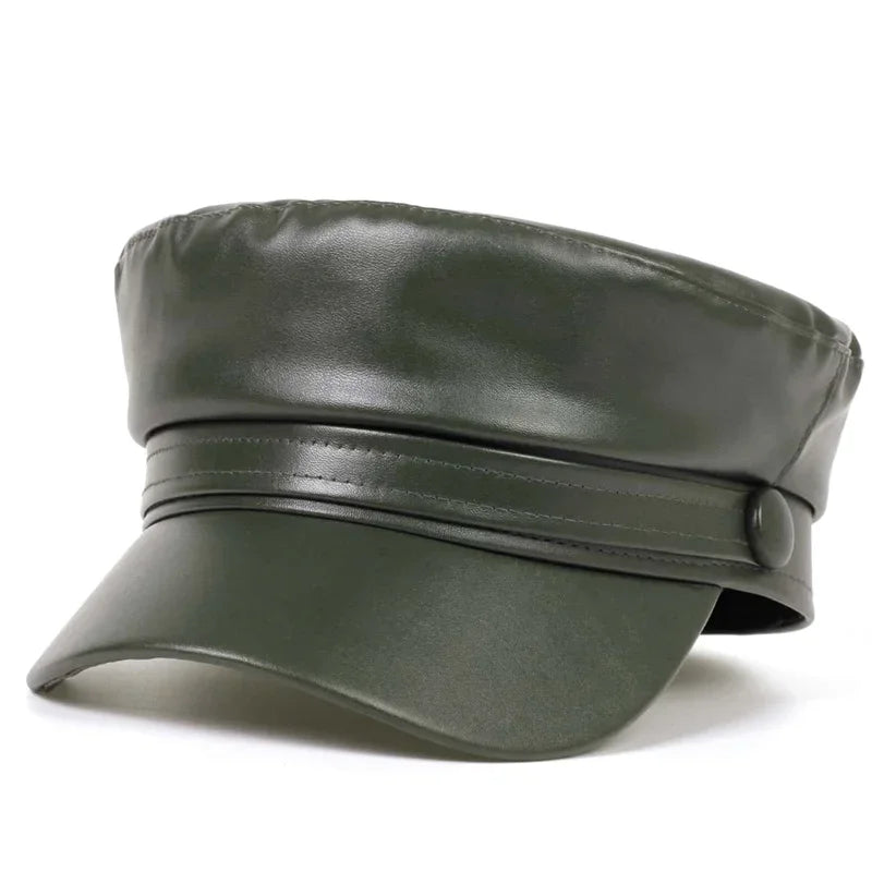 Pu Leathe Solid Color Army Caps Spring Autumn Outdoor Casual Adult Sun Hats Hip Hop Hat Sunscreen