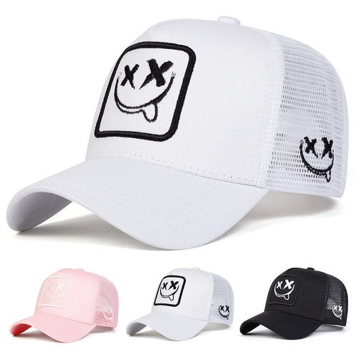 Unisex Xx Smiling Face Embroidery Baseball Net Caps Spring Summer Outdoor Adjustable Casual Hats Hip