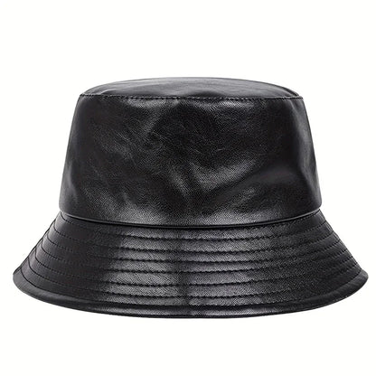 Unisex Brooklyn Panama Bucket Hat Pu Leather Fisherman Outdoor Travel Sunscreen Hats Men Women