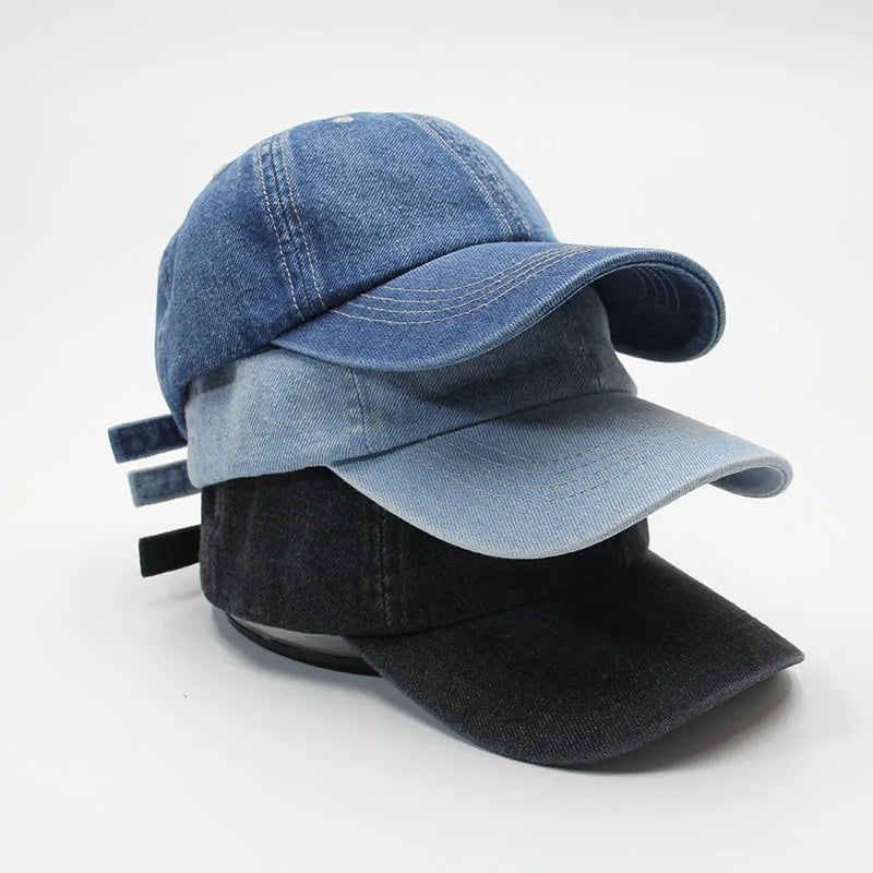 55-58cm Denim Cotton Baseball Cap Cowboy Jean Hat Dad Trucker Outdoor Sport Adjustable Snapback Men