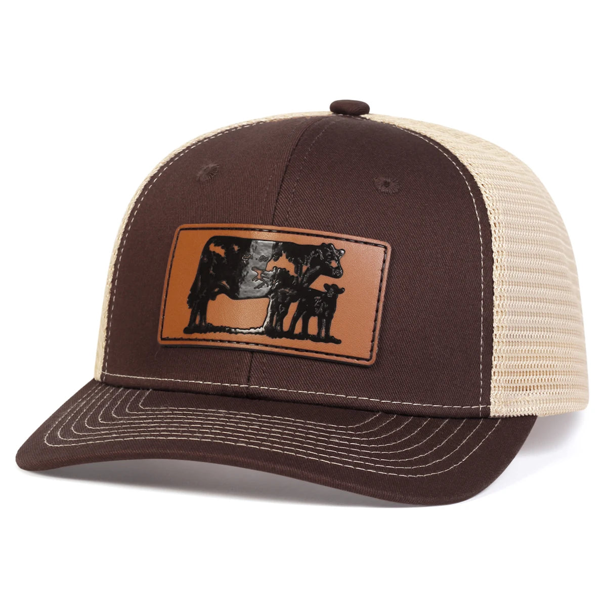 Unisex Brown Cow Leather Label Baseball Net Caps Spring Summer Outdoor Adjustable Casual Hats