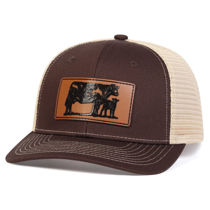 Unisex Brown Cow Leather Label Baseball Net Caps Spring Summer Outdoor Adjustable Casual Hats