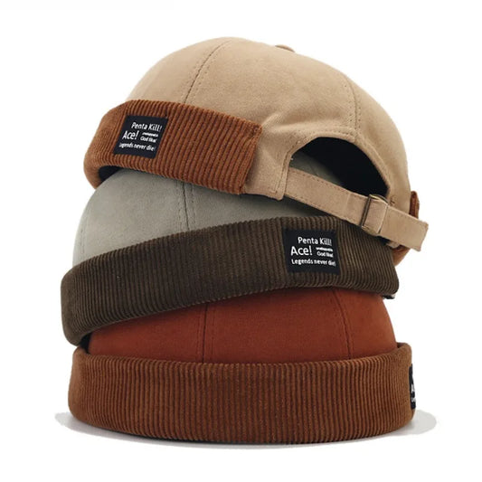 Y2K Vintage Beanie Hat Without Visor Docker Brimless Hats Retro Dome Corduroy for Men Women Hip Hop Streetwear Winter Autumn Cap
