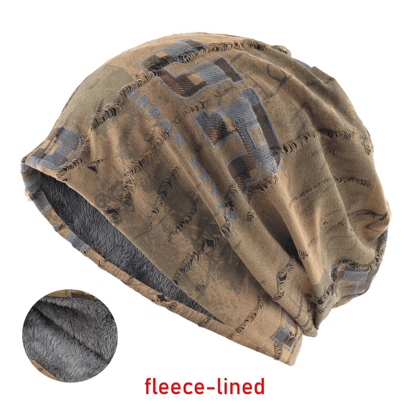 Letter Print Beanie Hat For Women Men Vintage Distressed Cracked Design Wasteland Style Warm Fleece-lined Skullis Beanie Winter