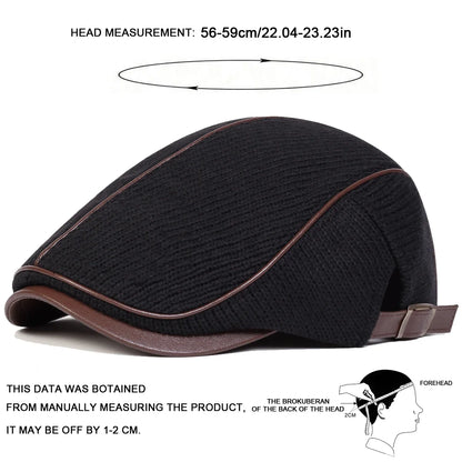 Men Autumn Winter Warm Knitting Newsboy Caps British Painters Hats Side Buckle Adjustable Flat Cap