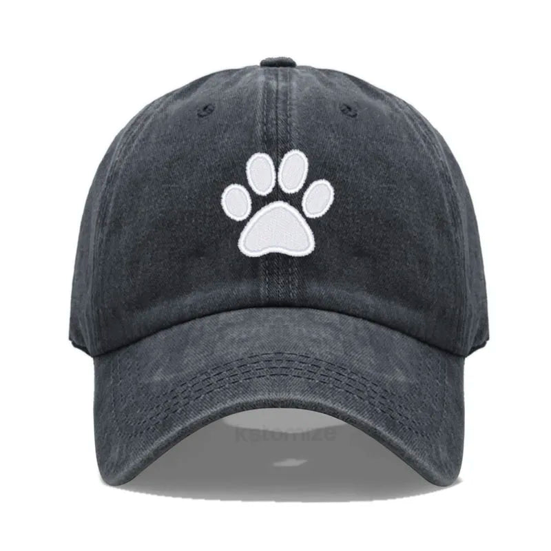 Dog Paw Embroidered Baseball Cap Women Men Adjustable Washed Cotton Dad Hat Unisex Classic Golf Caps