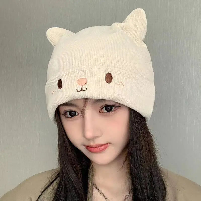 Women Autumn Winter Cute Cap Hat Female Cartoon Bear Ears Lady Girl Kawaii Knitted Crochet Beanies