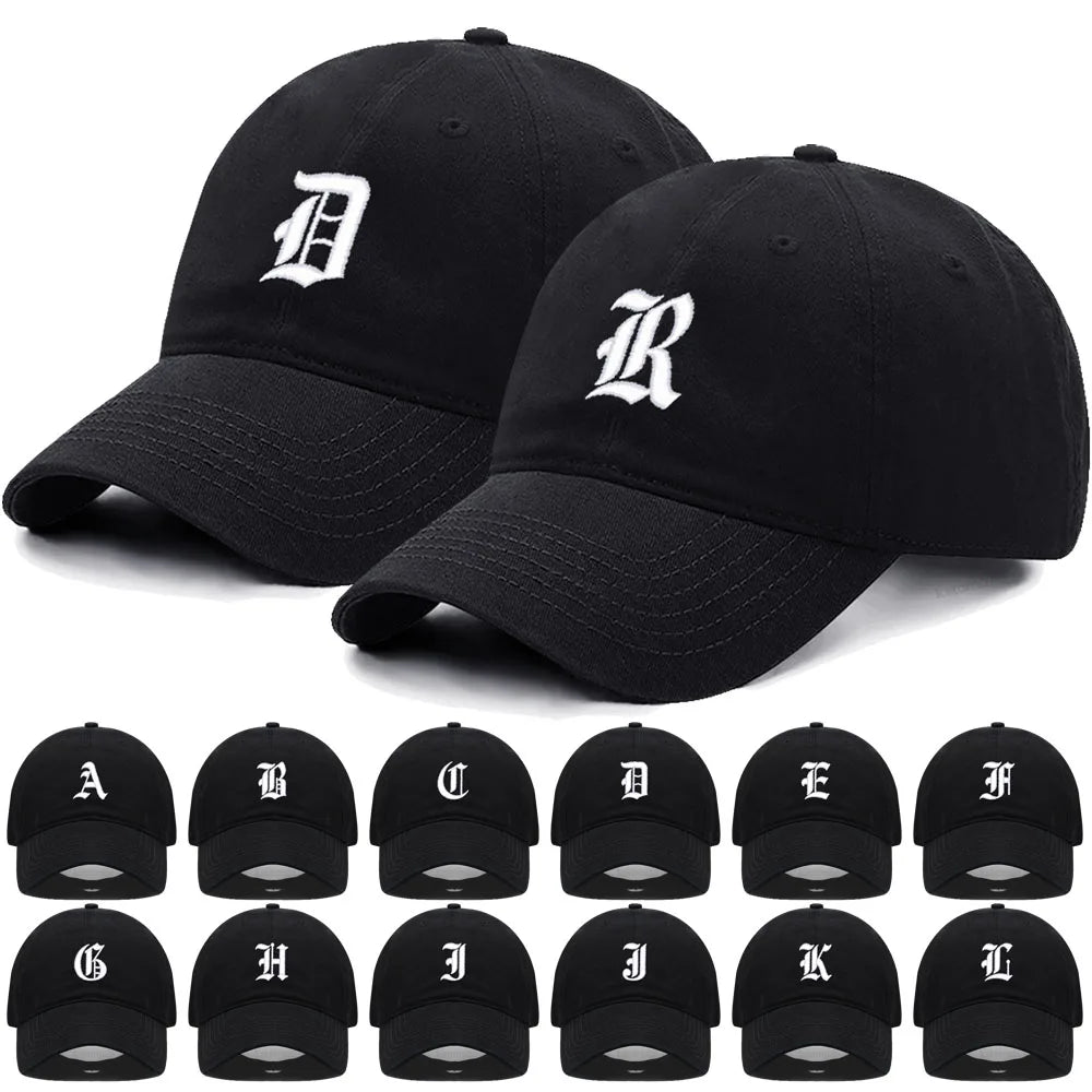 Old English Letter A-Z Embroider Baseball Cap Men Womne Soft Cotton Team Sport Visors Snapback Caps