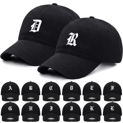 Old English Letter A-Z Embroider Baseball Cap Men Womne Soft Cotton Team Sport Visors Snapback Caps
