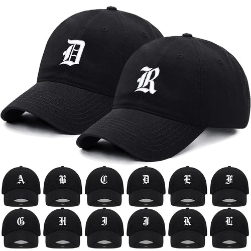 Old English Letter A-Z Embroider Baseball Cap Men Womne Soft Cotton Team Sport Visors Snapback Caps