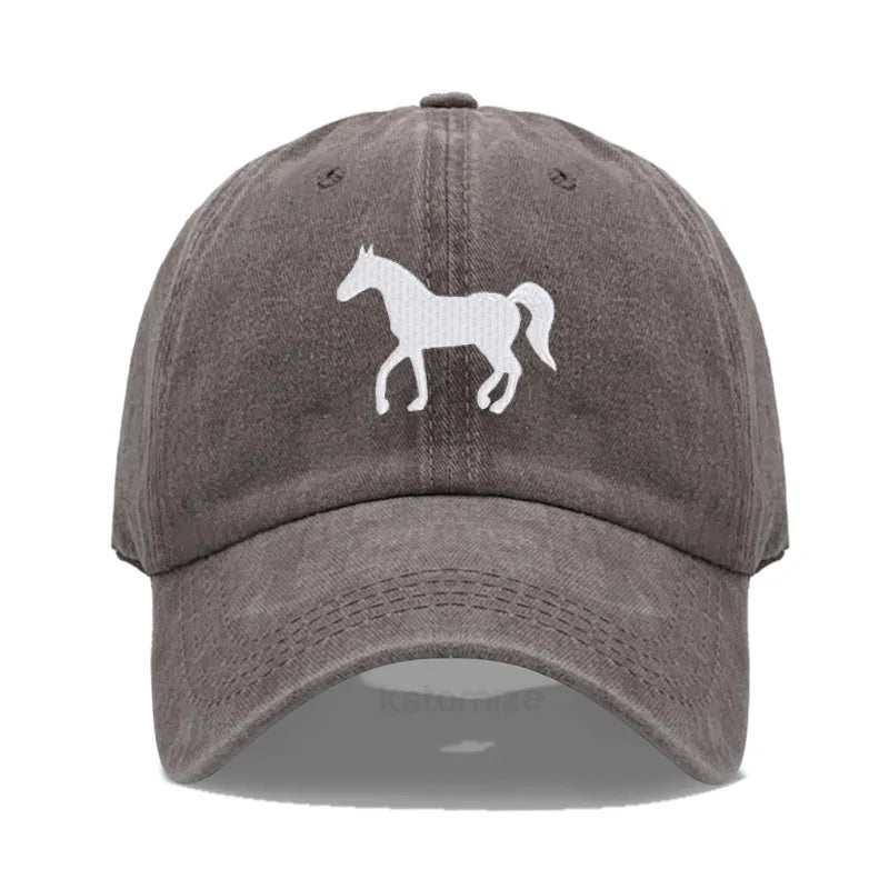 Horse Embroidered Baseball Cap Women Men Adjustable Washed Cotton Dad Hat Unisex Classic Golf Caps